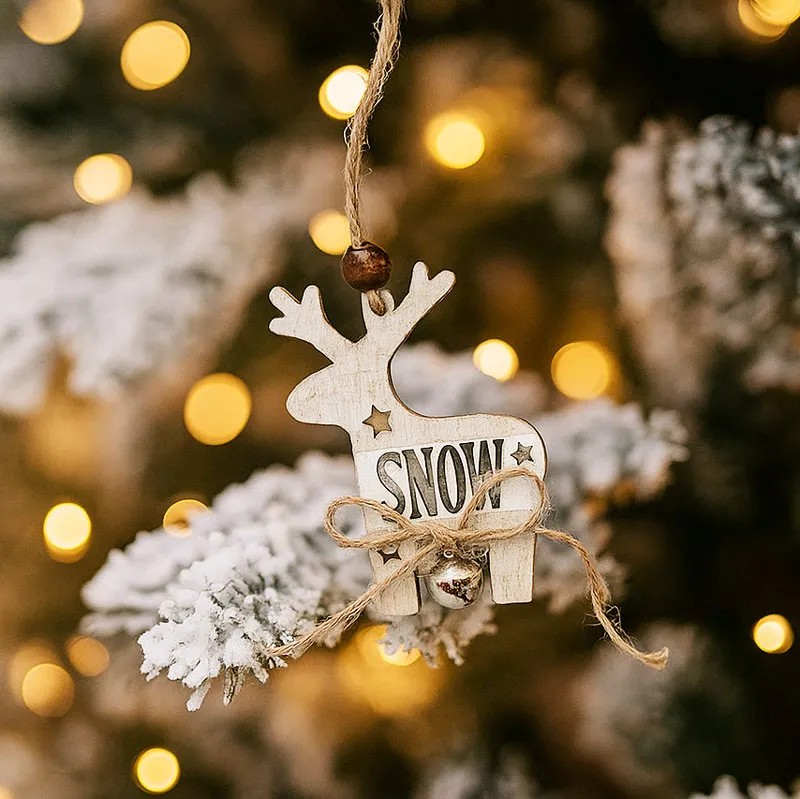 Obesek božični, jelenček, Snow, natur, s kraguljčkom, MDF, 7.5cm