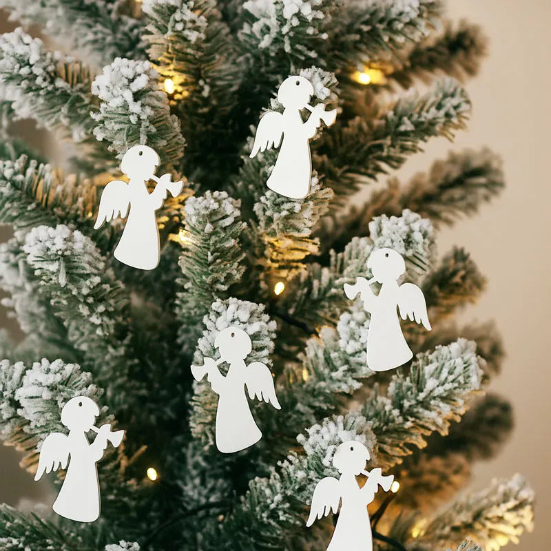 Obesek, angelček s trobento, bel, 6/1, MDF, 5.5cm