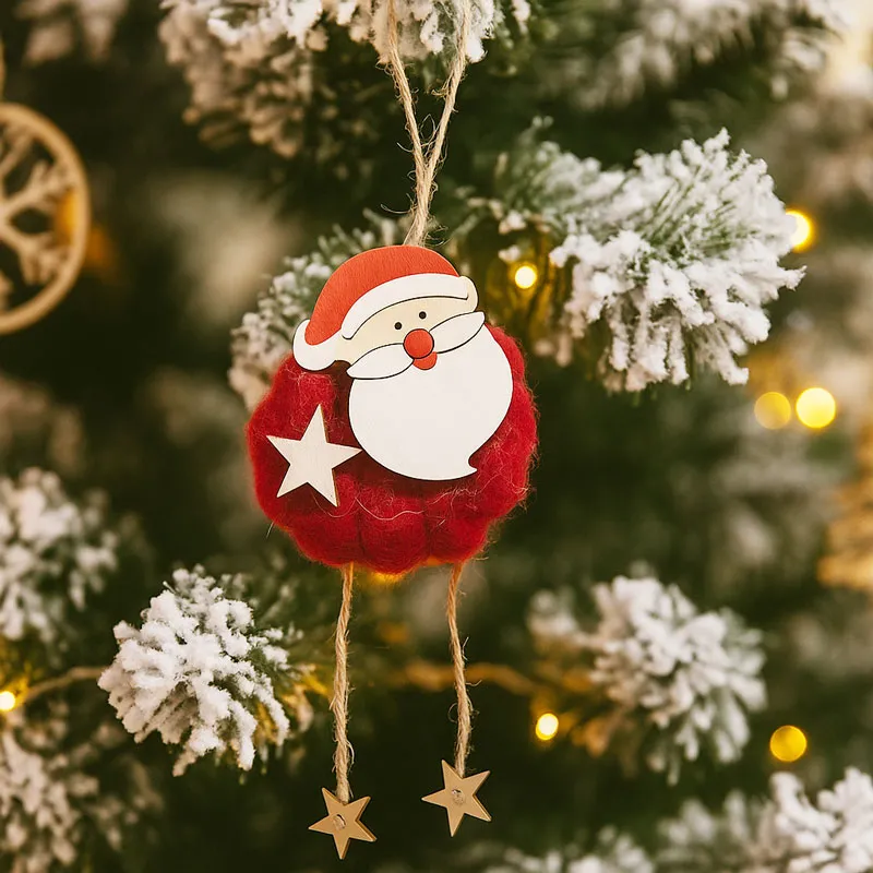 Obesek božični, Božiček, natur z rdečo volno, MDF, 8.5cm