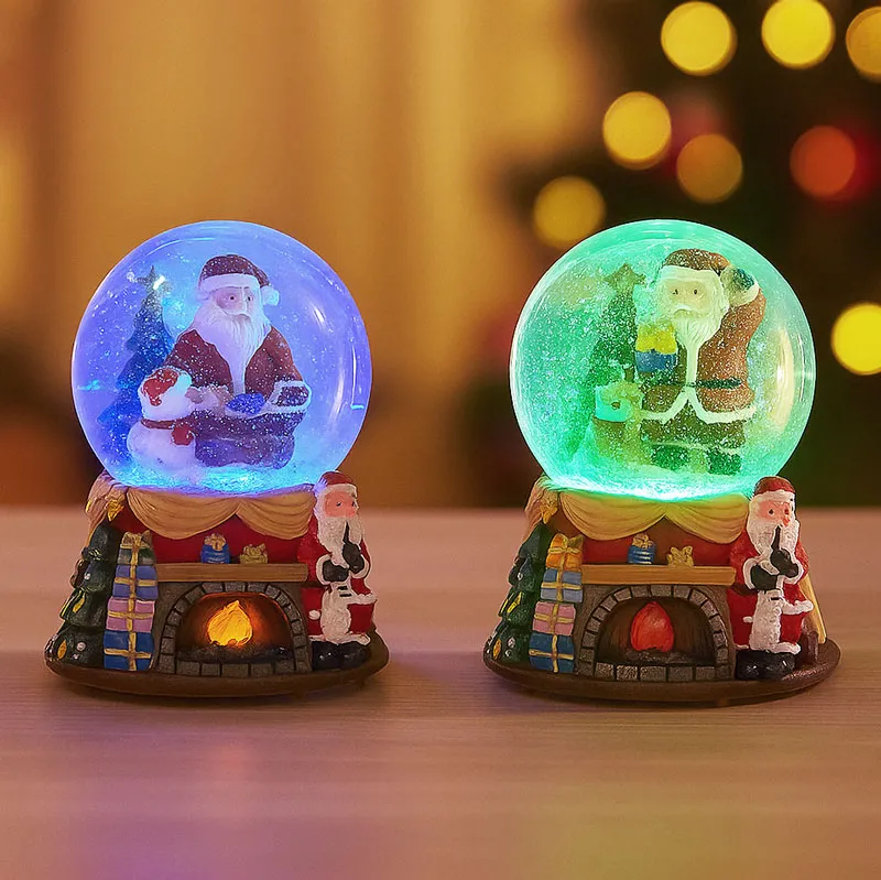 Snežna krogla, božiček z božično smreko in darili, z LED lučko, sneženjem, ter glasbo, polimasa, 10.5x10.5x14.5cm, sort.