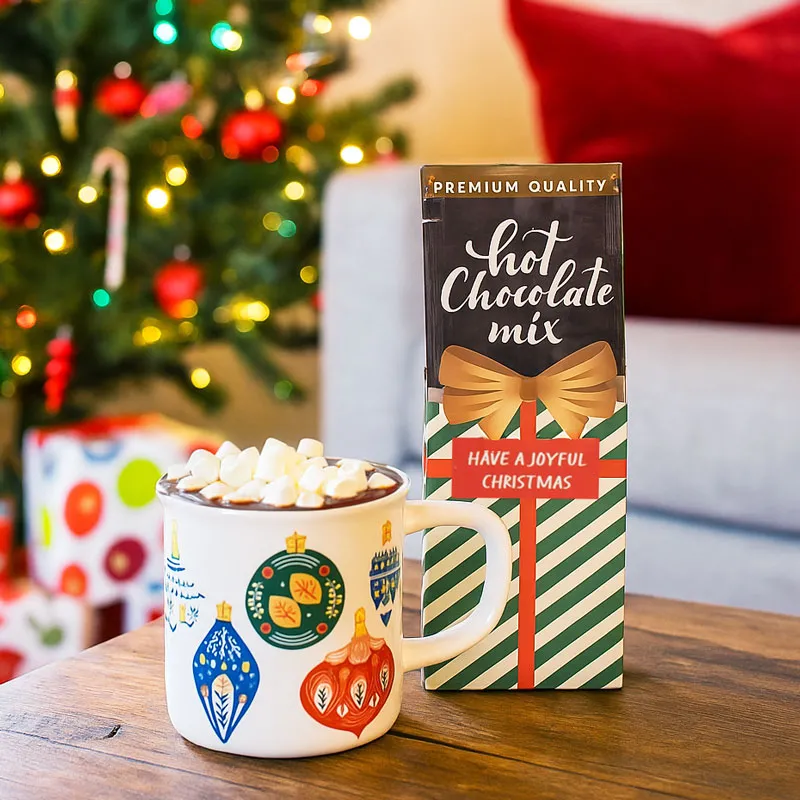 Skodelica božična z vročo čokolado, okus vanilije, 13.5x10.5x14.5cm, sort.