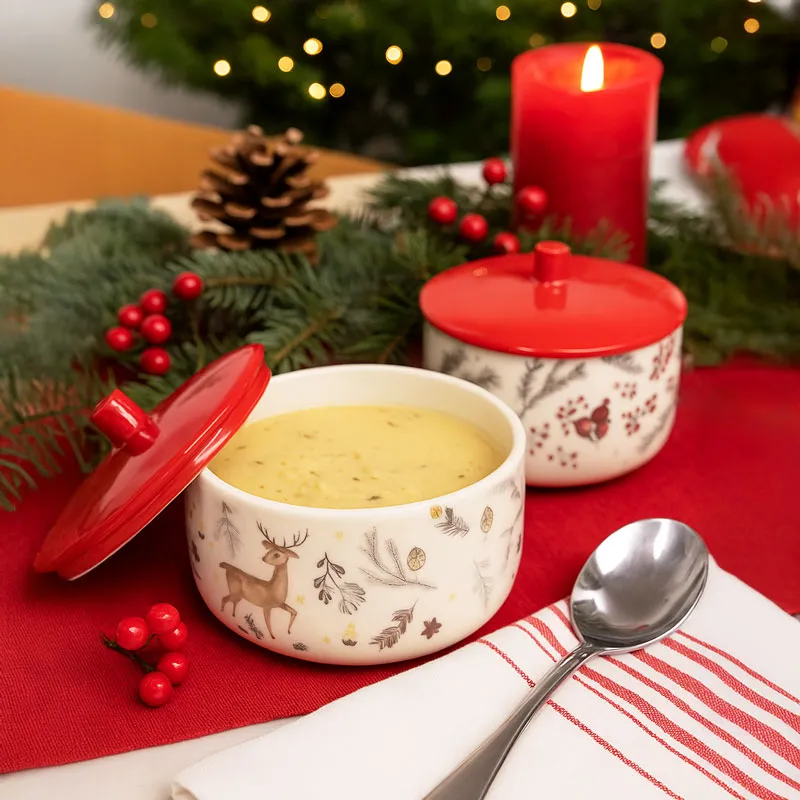 Skleda s pokrovom, božični motiv, porcelan, 650ml, sort.