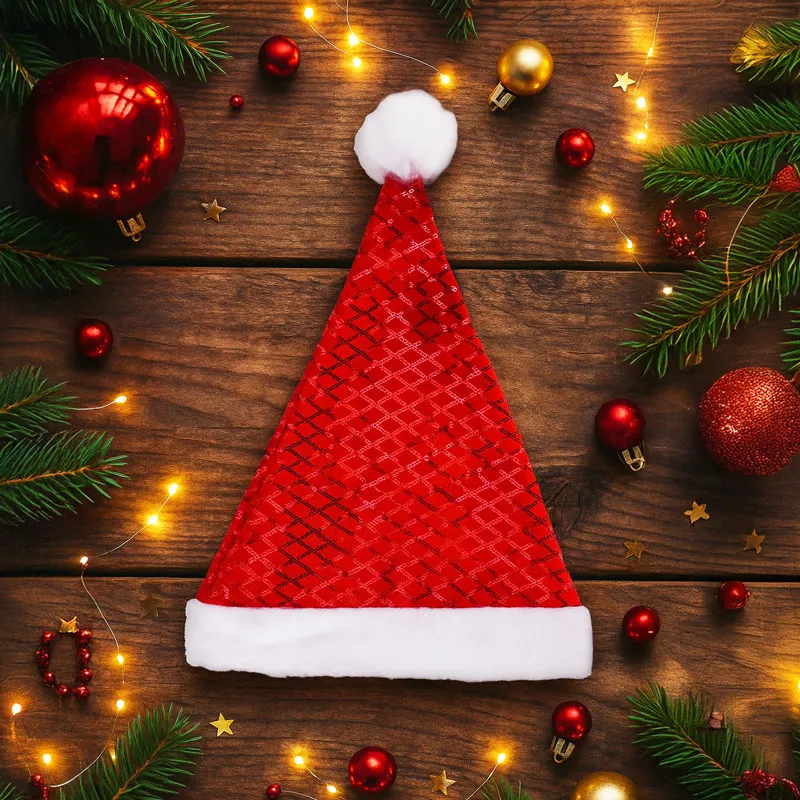 Kapa božična, s cofom, 100% poliester, 42x30cm