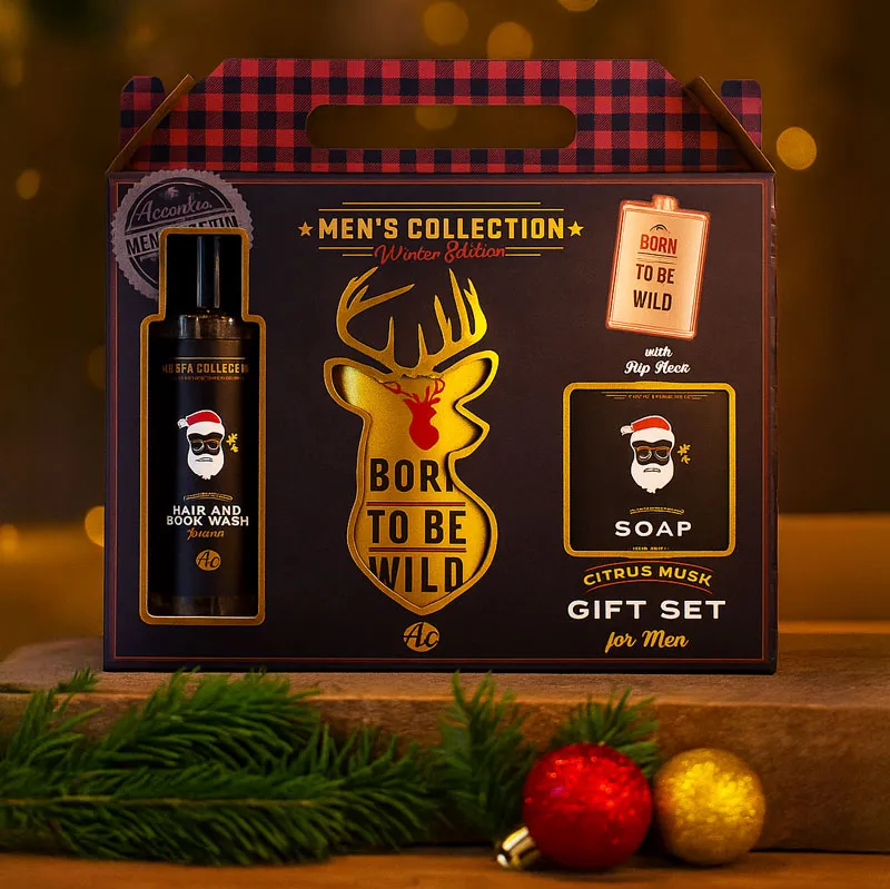 Darilni set za moške  MEN'S COLLECTION WINTER EDITION, božični, (150ml šampon za lase in telo, 100g tdo milo, 115ml prisrčnica), z vonjem Citrus Musk, v darilni škatli