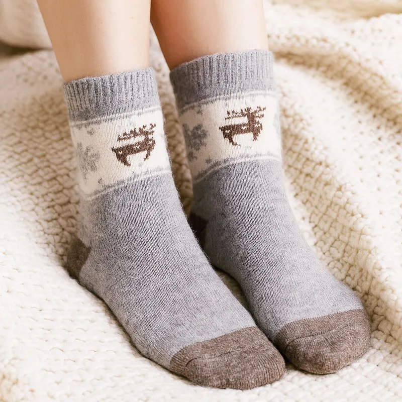 Set zimskih termo nogavic, za ženske, 3/1, iz volne, natur, EKO, motiv jelena, različne velikosti, sort.