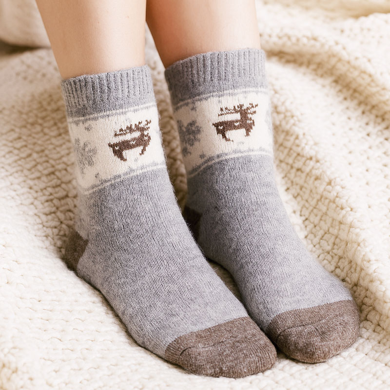 Set zimskih termo nogavic, za ženske, 3/1, iz volne, natur, EKO, motiv jelena, različne velikosti, sort.