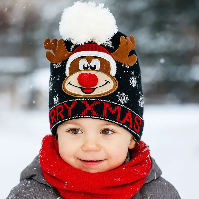 Kapa zimska, otroška, božični motiv, 100% poliakril, sort.