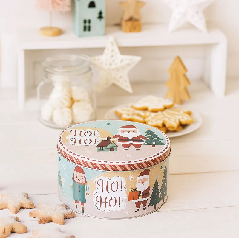 Škatla za kekse, kovinska, okrogla, božični motiv, HO,HO,HO!, 14x14x7cm