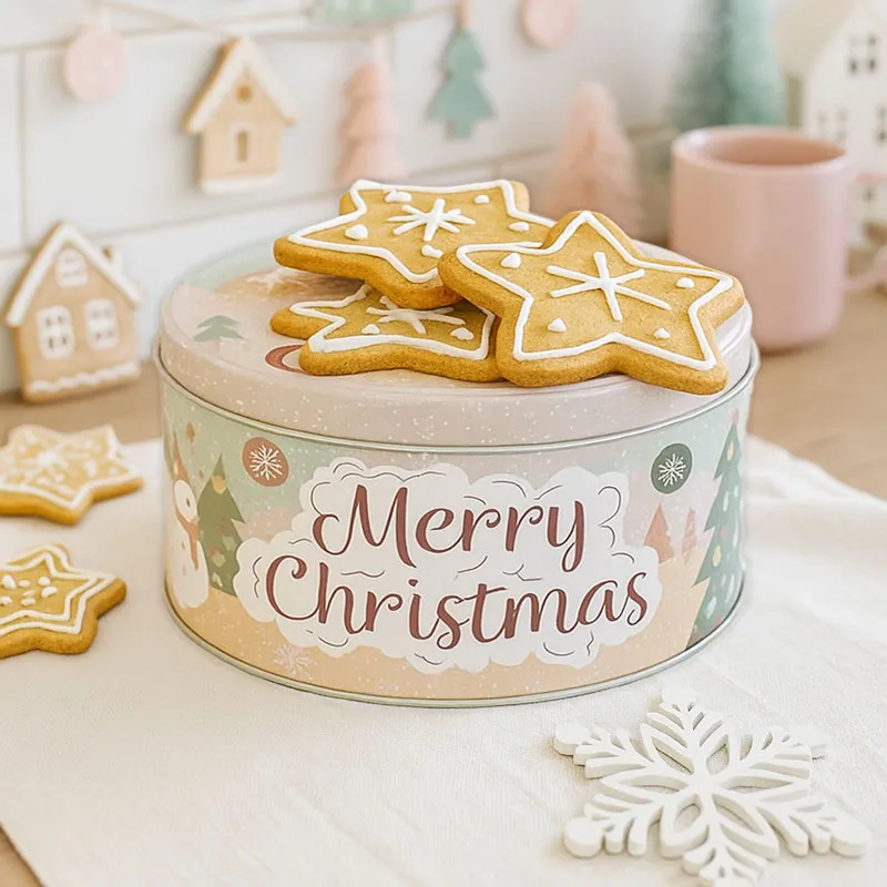 Škatla za kekse, kovinska, okrogla, božični motiv, Merry Christmas!, 20x20x9cm