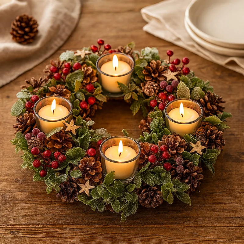 Adventni venček okrogel, naravni material, PVC, steklo, 36x36x8cm