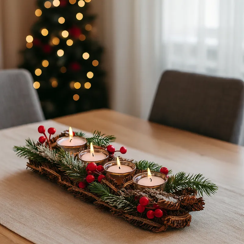 Adventni venček podolgovat, naravni material, PVC, steklo,43x16x8cm