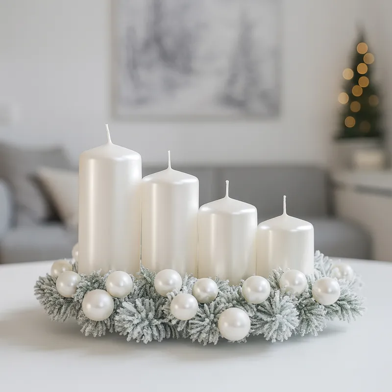 Sveča adventna, perla metalik, različne velikosti, 4 kom
