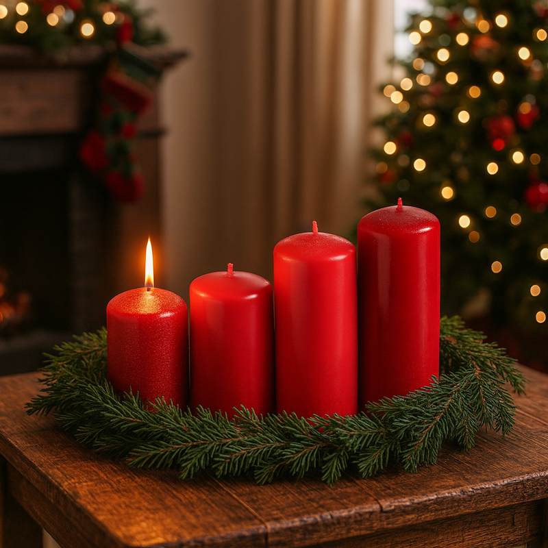 Sveča adventna, 4/1, 40x55/70/85/100, rdeči mix