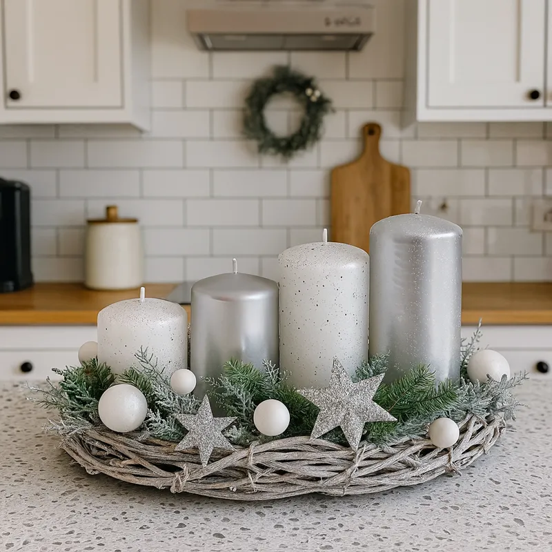 Sveča adventna, 4/1, 40x55/70/85/100, sebrni mix