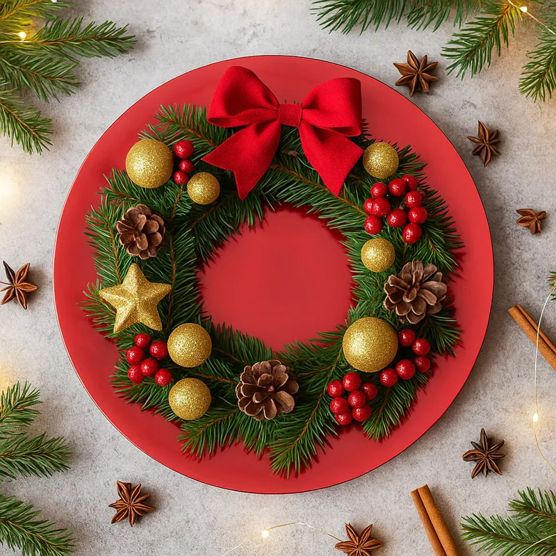 Krožnik dekorativen, rdeči, PVC, 33cm