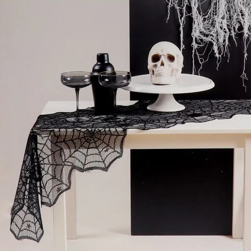Prt tekač, Halloween, črn, pajkova mreža, poliester, 45x185cm