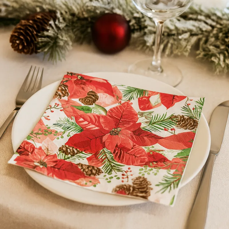 Papirnate serviete, roža, božična zvezda, 33x33cm, 20kos.