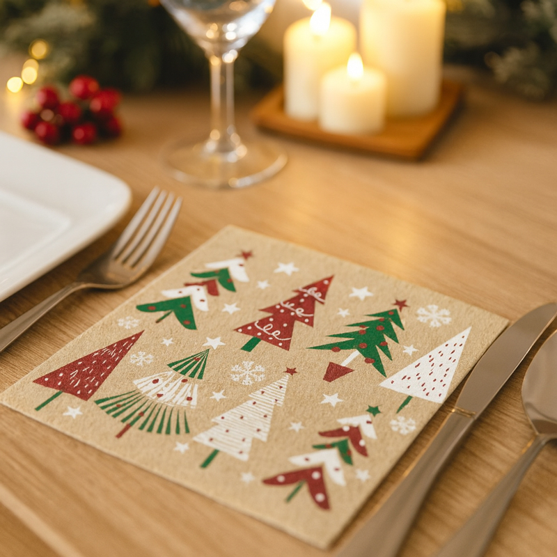 Papirnate serviete, bež, božična drevesa, 33x33cm, 20kos.