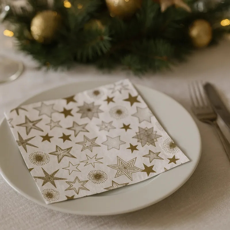 Papirnate serviete, bele, zlate zvezde, 33x33cm, 20kos.