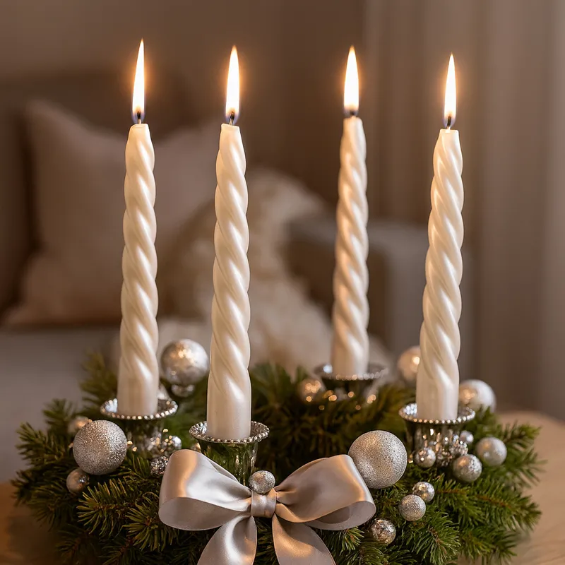 Sveča koničasta, spiralna, metalik, perla, 23cm