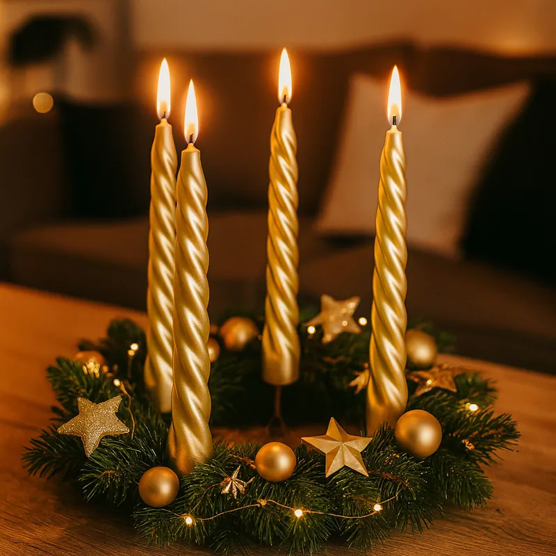 Sveča koničasta, spiralna, metalik, zlata, 23cm