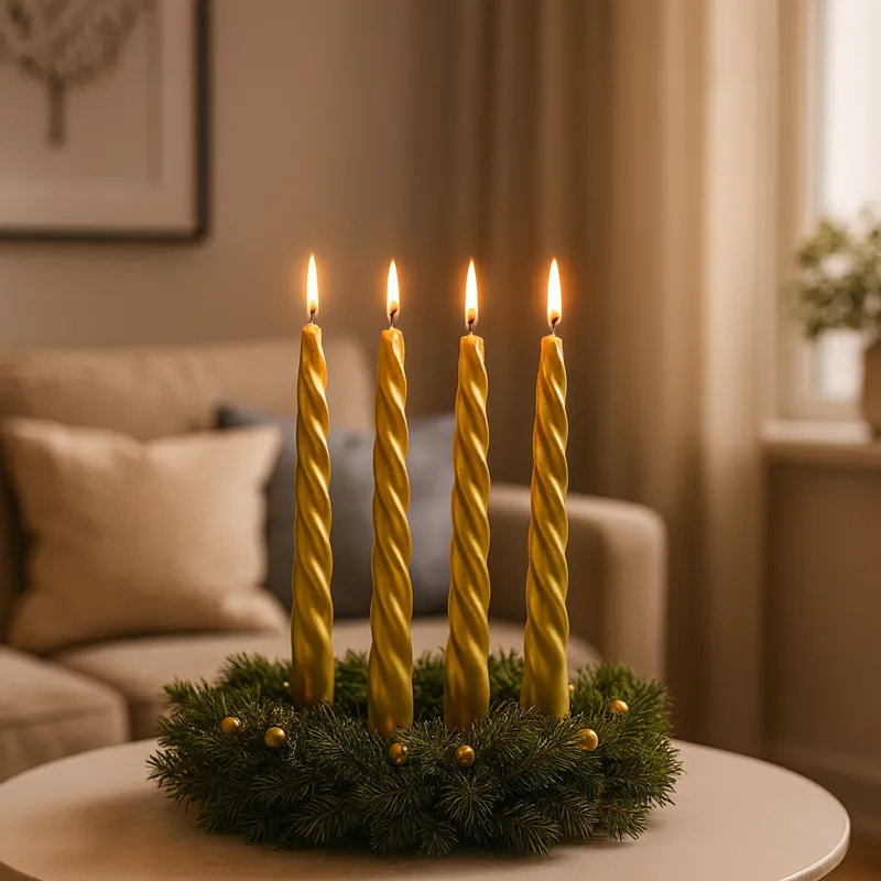 Sveča koničasta, spiralna, metalik, kurkuma, 23cm