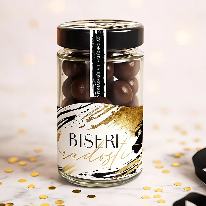 Dražeji v steklenički, BISERI RADOSTI, pomaranče v temni čokoladi, 125 g