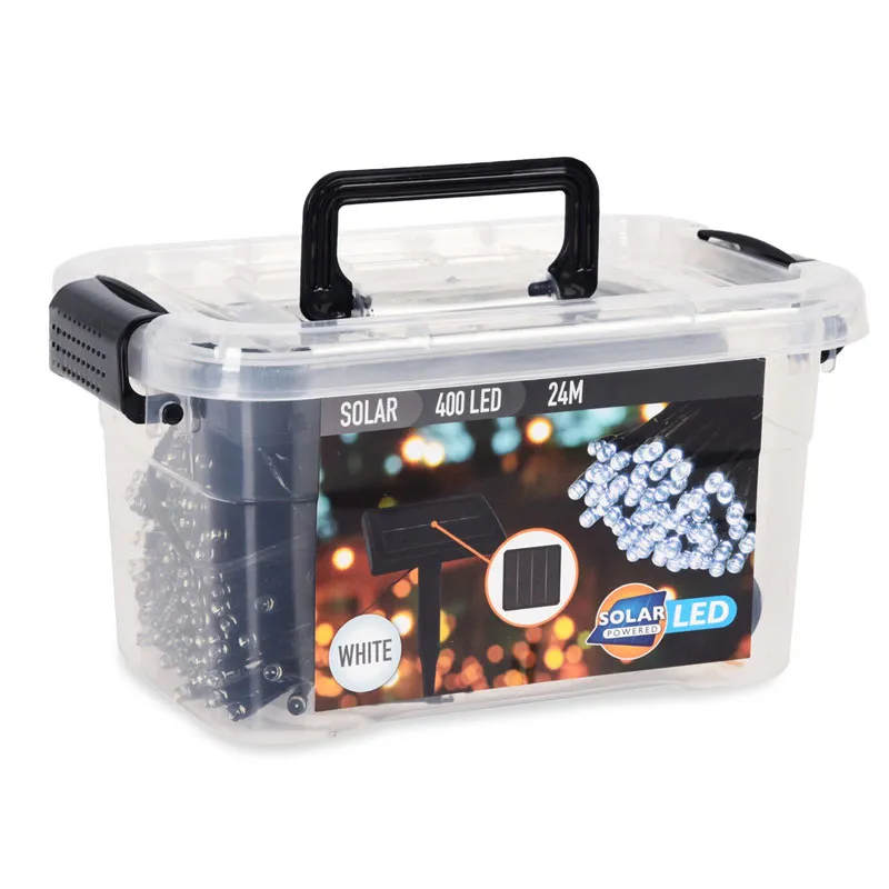 Lučke božične, za zunanjo uporabo, veriga, 400LED, bele, solarne celice, 4m
