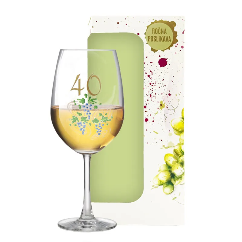 Kozarec za vino poslikan - grozd, 40let, 0.58l