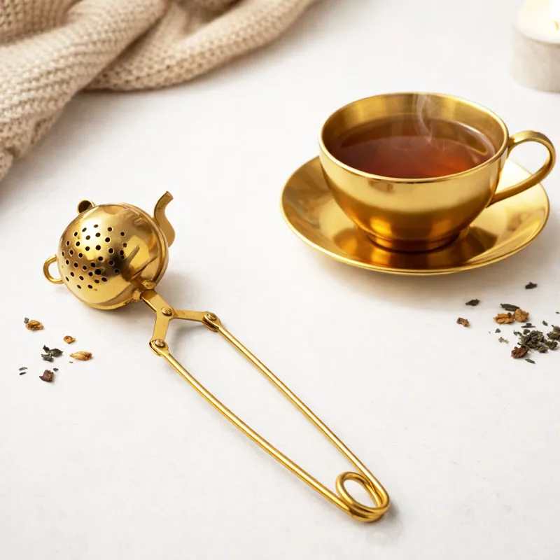 Cedilka za čaj, krogla, 15x5.4x3.5cm, zlata barva, nerjaveče jeklo