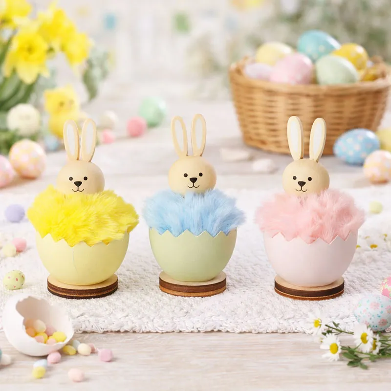 Zajček v jajčku, namizna dekoracija, lesena, 6.5x12cm, sort.