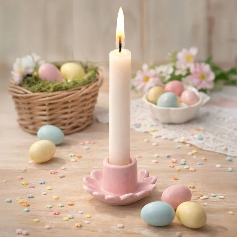 Svečnik na podstavku v obliki rože, porcelain, 6cm, sort.