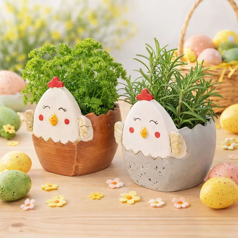 Lonček za cvetje, kokoš, keramika, 8.5x7.5x10cm, sort.