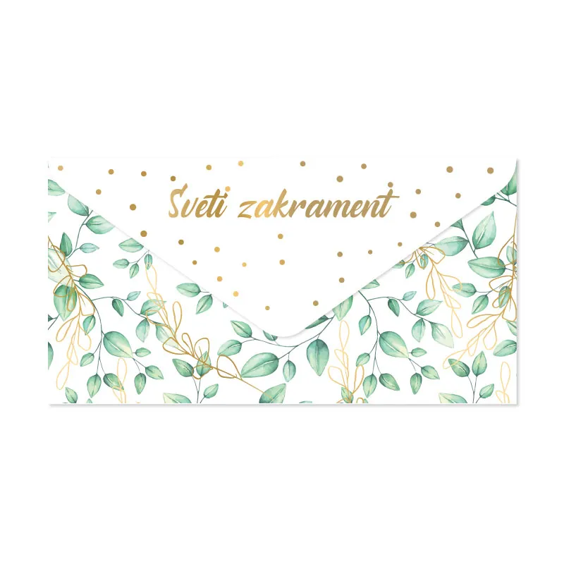 Kuverta darilna, Sveti zakrament, listje, za denar, 20x10.5cm