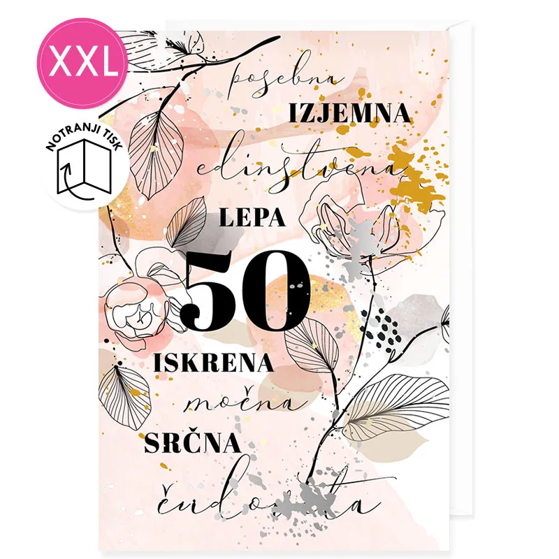 Voščilnica velika, rojstni dan, ženska, 50, Izjemna, lepa, iskrena, srčna,…