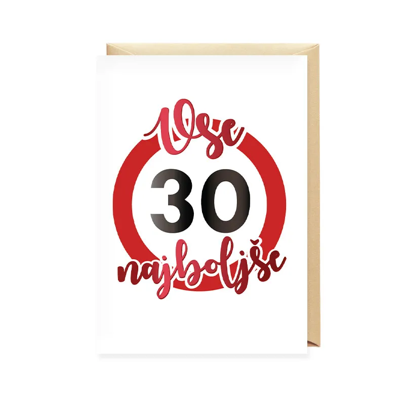 Voščilnica, rojstni dan, moški, 30, Vse najboljše, prometni znak