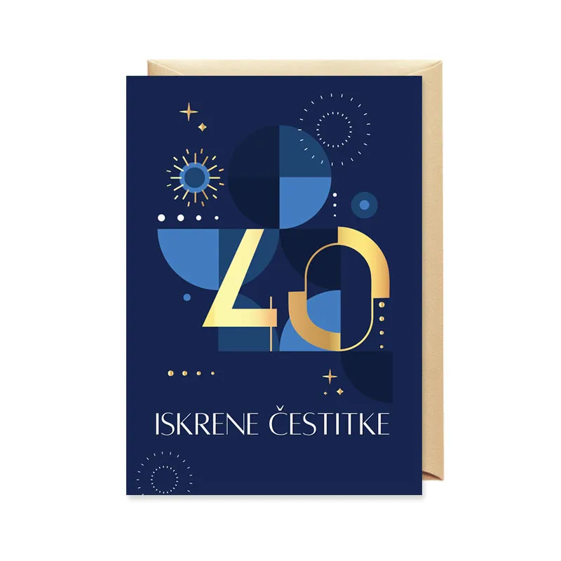 Voščilnica, rojstni dan, moški, 40, Iskrene čestitke, iskrice, modra