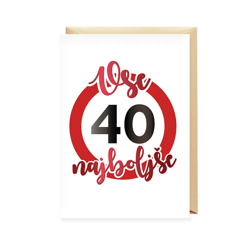Voščilnica, rojstni dan, moški, 40, Vse najboljše, prometni znak