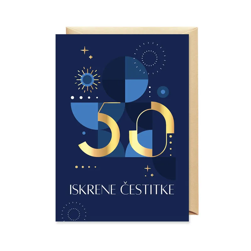 Voščilnica, rojstni dan, moški, 50, Iskrene čestitke, iskrice, modra