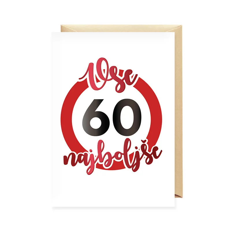Voščilnica, rojstni dan, moški, 60, Vse najboljše, prometni znak