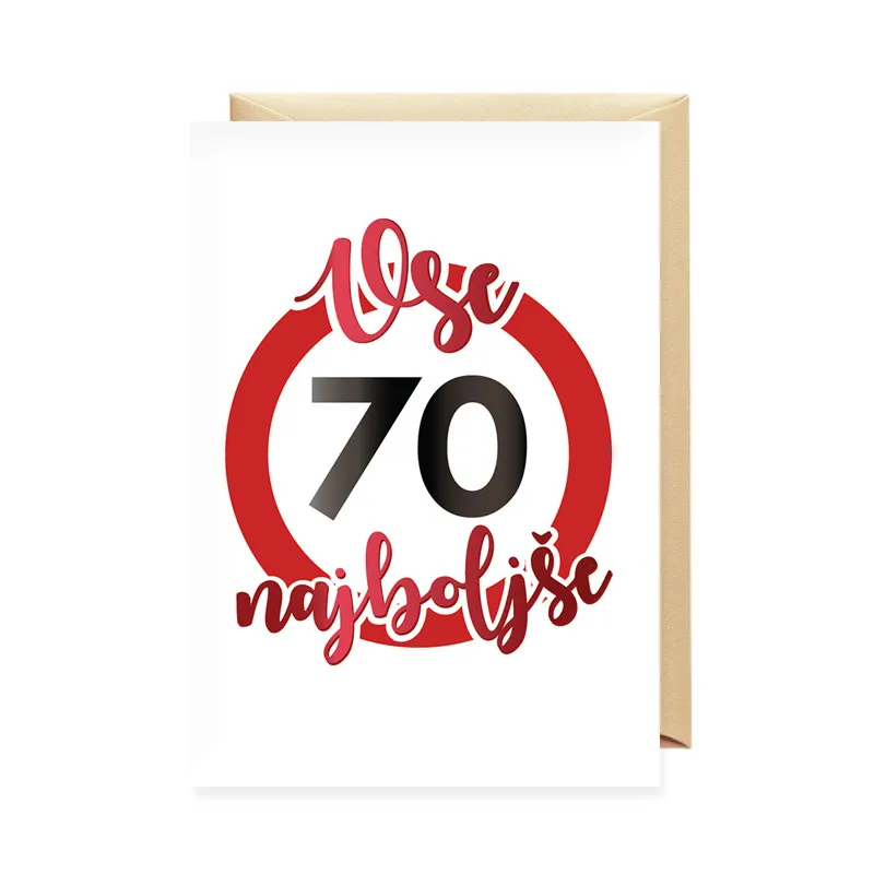 Voščilnica, rojstni dan, moški, 70, Vse najboljše, prometni znak