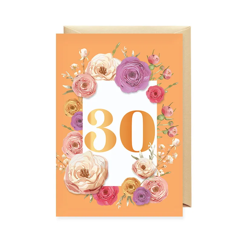 Voščilnica, rojstni dan, ženska, 30, ranunkule, oranžna