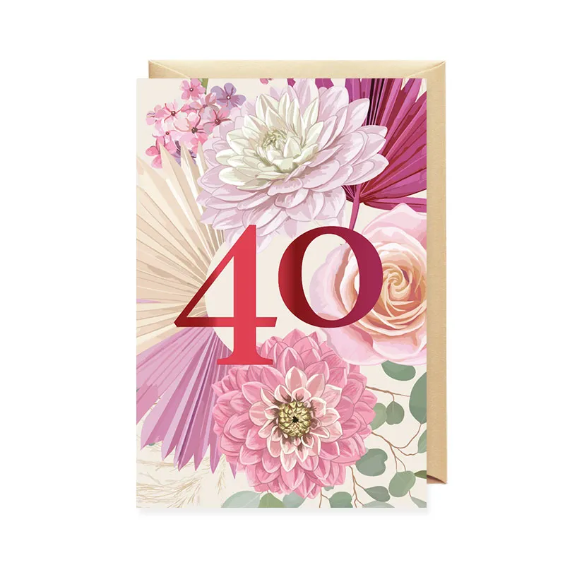 Voščilnica, rojstni dan, ženska, 40, cvetje, roza