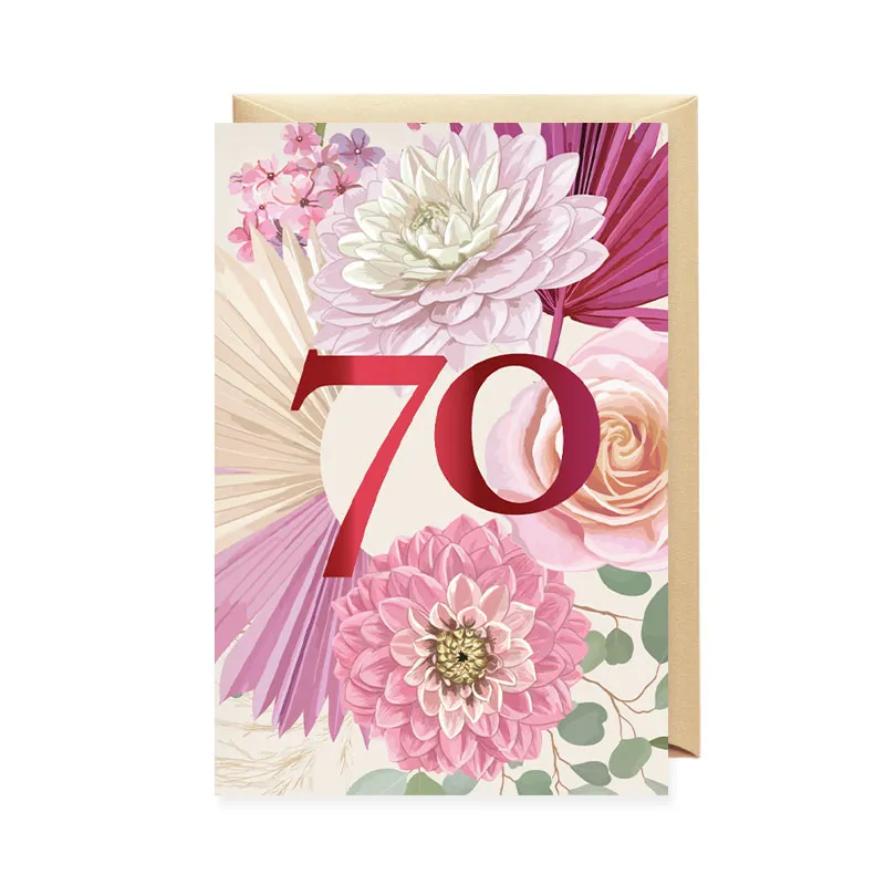 Voščilnica, rojstni dan, ženska, 70, cvetje, roza