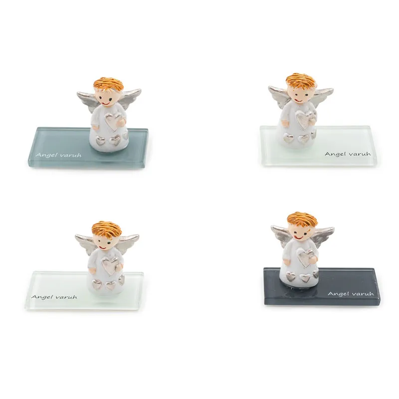 Angel s srčkom/zvezdo, polimasa, na steklenem podstavku, Angel varuh, 3x5cm, sort.