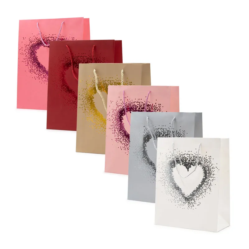 Vrečka darilna, 32x26x12cm, enobarvna, srček, sort.