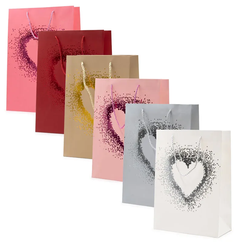 Vrečka darilna, 44x31x12cm, enobarvna, srček, sort.