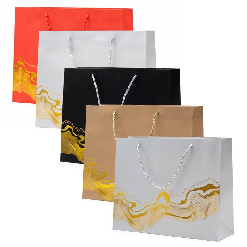 Vrečka darilna, 32x26x10cm, enobarvna, z zlato dekoracijo, sort.