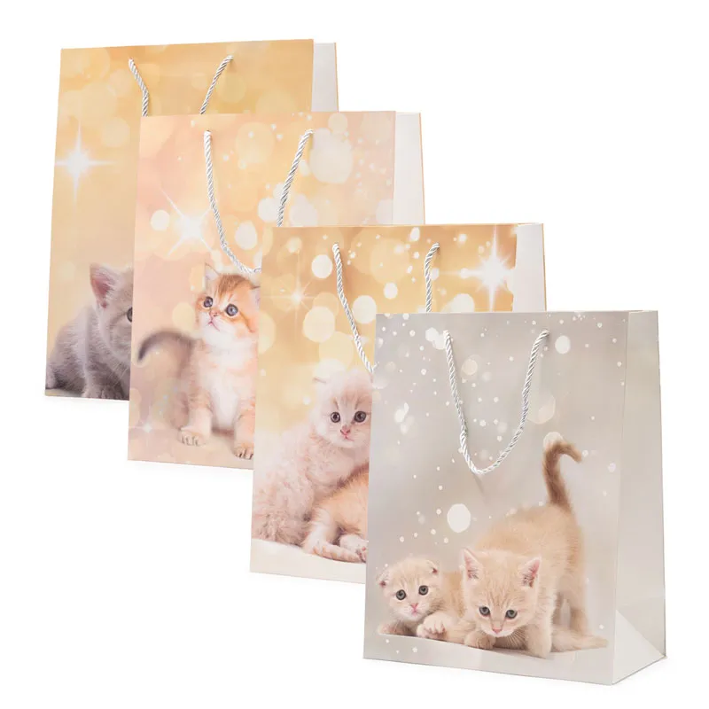 Vrečka darilna, 32x26x12cm, muce, sort.