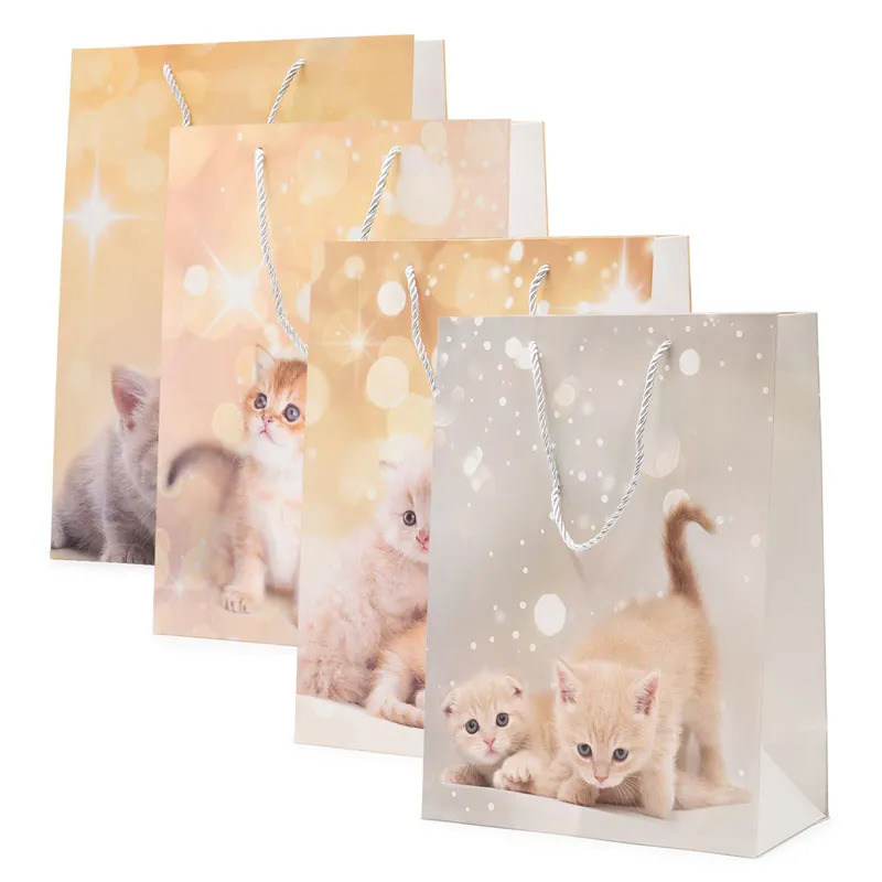 Vrečka darilna, 40x30x12cm, muce, sort.